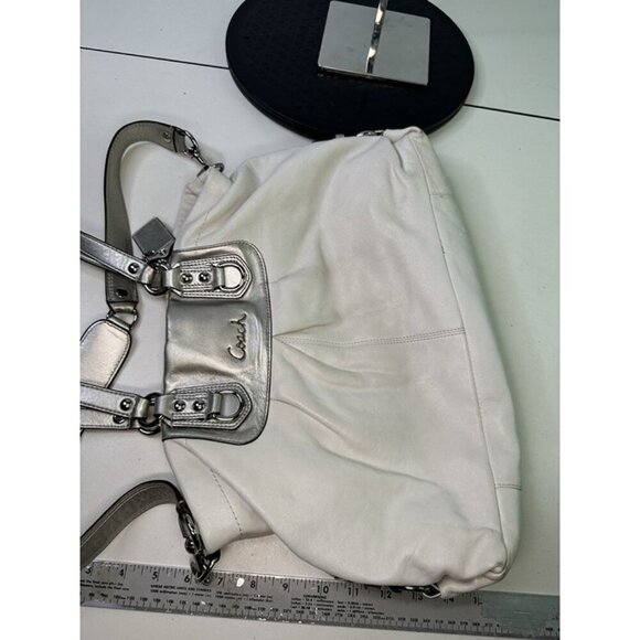 COACH ASHLEY White Silver Leather Handbag Purse Pink Lining J1194 - F15513 - Picture 12 of 12